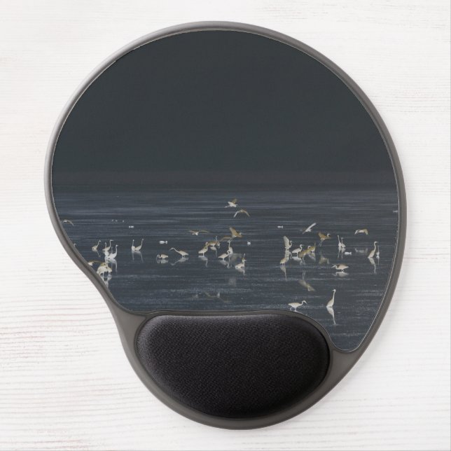 Egrets On The Midnight Blue Ocean Gel Mouse Pad (Front)