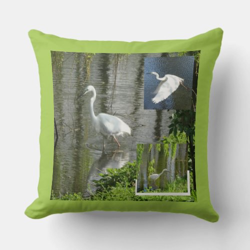 Egrets Photo Collage Throw Pillow