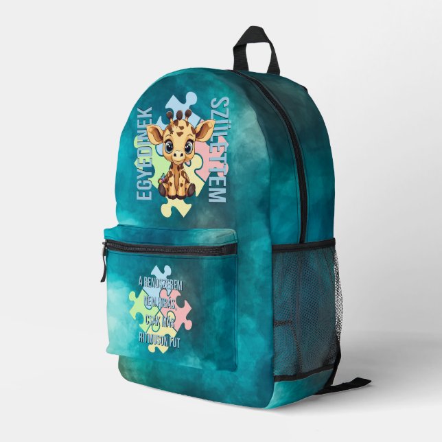 Egyedinek születtem – kedves zsiráfos design printed backpack (Back Corner Right)