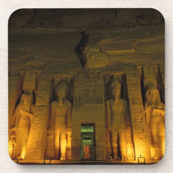 Egypt  Abu Simbel  Lighted Facade Of Small Beverage Coaster by takemeaway at Zazzle