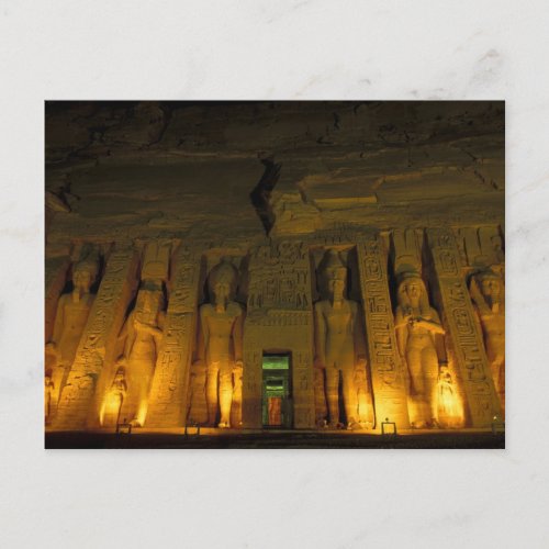 Egypt Abu Simbel Lighted facade of Small Postcard