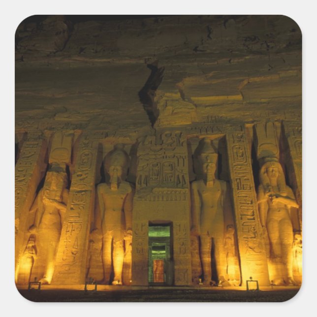 Egypt, Abu Simbel, Lighted facade of Small Square Sticker (Front)