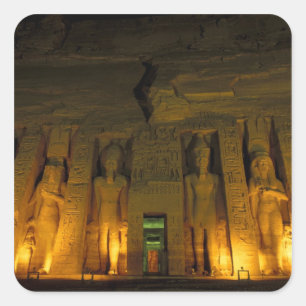 Egypt, Abu Simbel, Lighted facade of Small Square Sticker