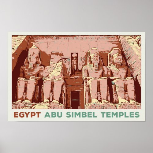 Egypt Abu Simbel temples illustration  Postcard Poster