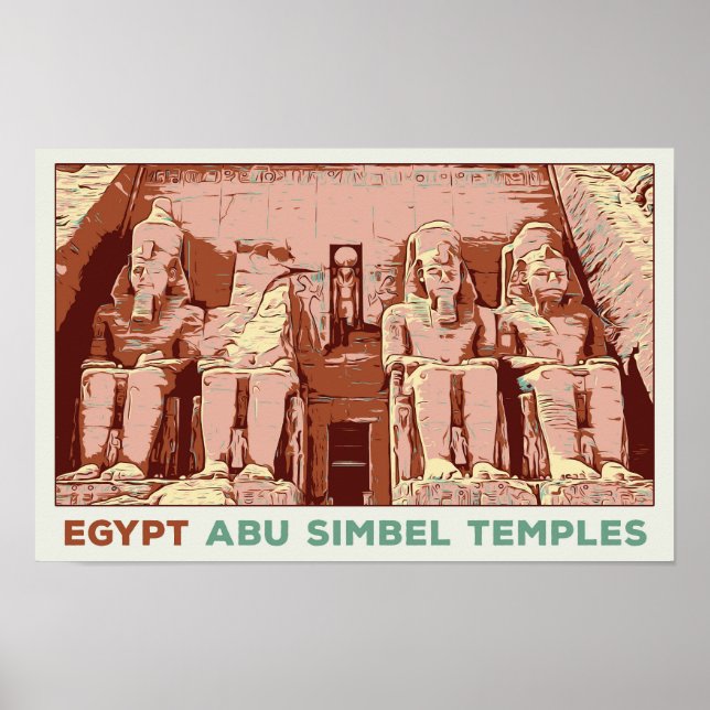 Egypt, Abu Simbel temples illustration  Postcard Poster (Front)
