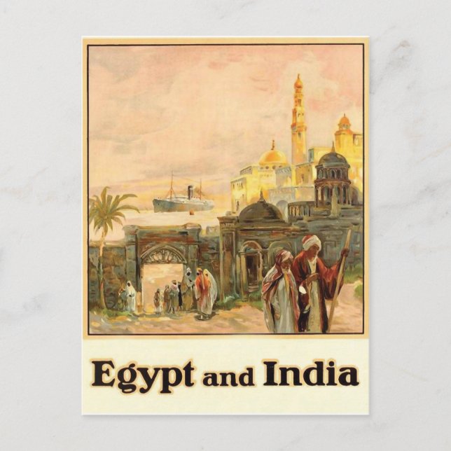 Egypt and India, vintage travel Postcard (Front)
