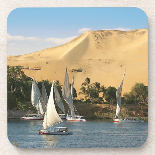 Egypt Aswan Nile River Felucca sailboats 2 Beverage Coaster
