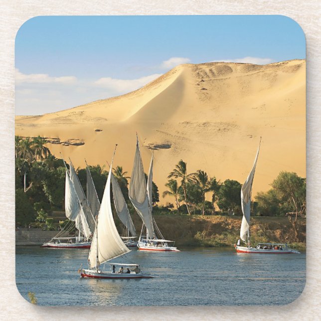 Egypt, Aswan, Nile River, Felucca sailboats, 2 Beverage Coaster (Front)
