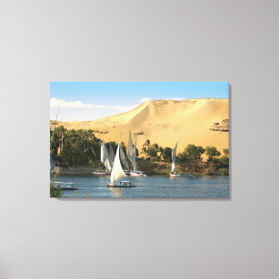 Egypt, Aswan, Nile River, Felucca sailboats, 2 Canvas Print
