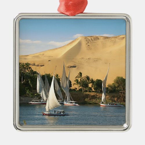 Egypt Aswan Nile River Felucca sailboats 2 Metal Ornament