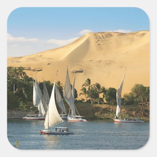 Egypt Aswan Nile River Felucca sailboats 2 Square Sticker