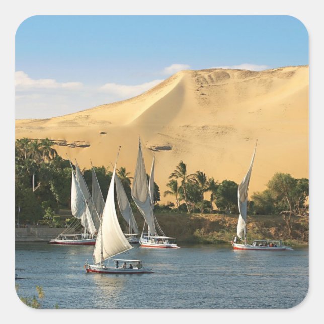 Egypt, Aswan, Nile River, Felucca sailboats, 2 Square Sticker (Front)