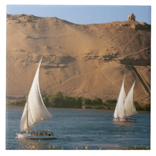 Egypt, Aswan, Nile River, Felucca sailboats, Ceramic Tile