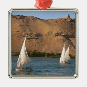 Egypt, Aswan, Nile River, Felucca sailboats, Metal Ornament