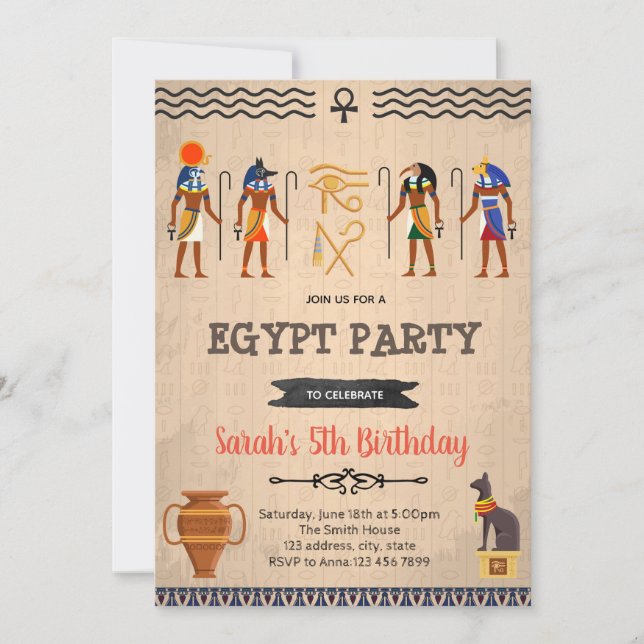 Egypt birthday party invitation card (Front)