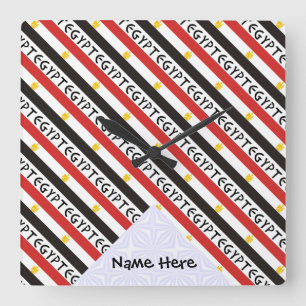 Egypt Egyptian Flag Tiled Personalized Name Square Wall Clock