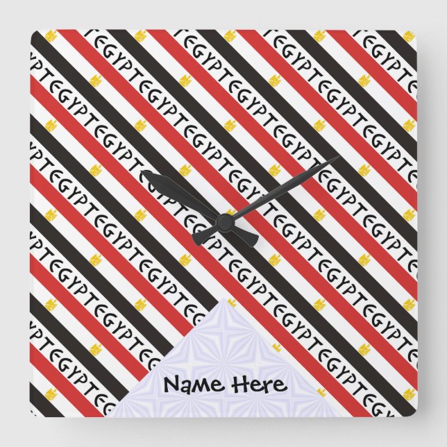 Egypt Egyptian Flag Tiled Personalized Name Square Wall Clock (Front)