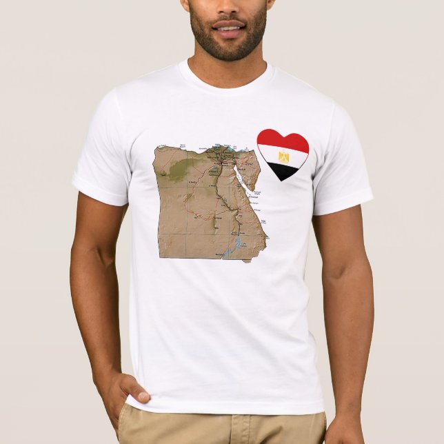 Egypt Flag Heart and Map T-Shirt (Front)