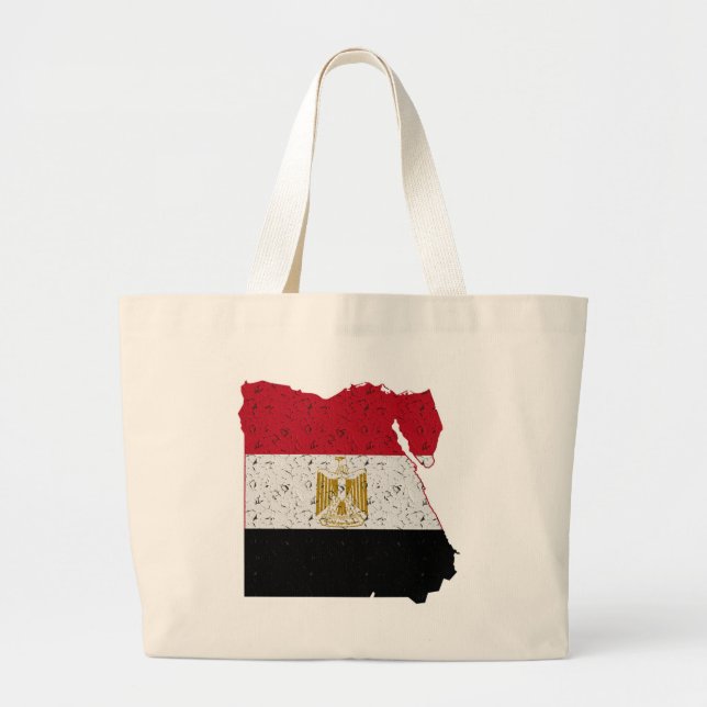 Egypt Flag Map Crackle Large Tote Bag (Front)