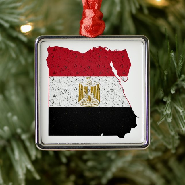 Egypt Flag Map Crackle Metal Ornament (Tree)