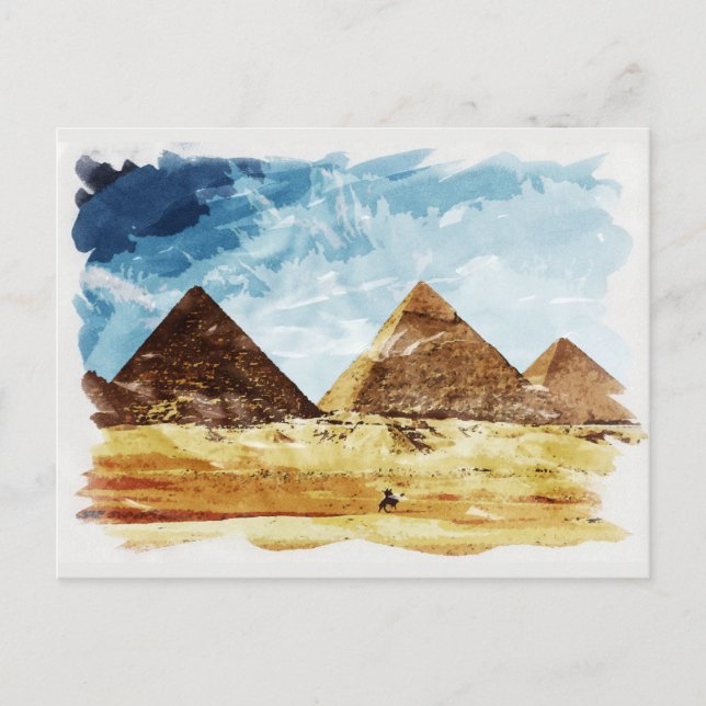 Egypt Giza Pyramids Historic Watercolour Souvenir Postcard (Front)