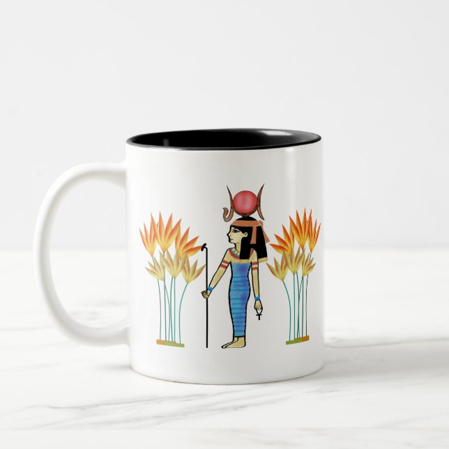 Egypt Hathor goddess of love Egyptian art Two-Tone Coffee Mug (Left)