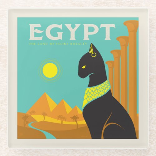 Egypt Land of  Feline Royalty Glass Coaster
