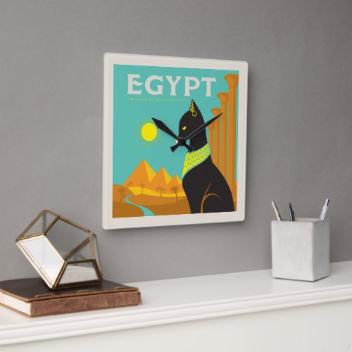 Egypt Land of  Feline Royalty Square Wall Clock