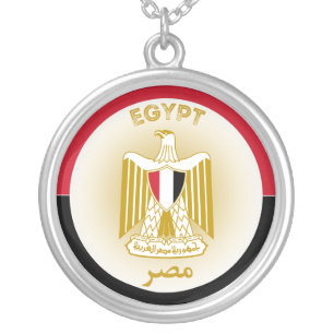 Egypt National Emblem Patriotic Round Shape  Silver Plated Necklace