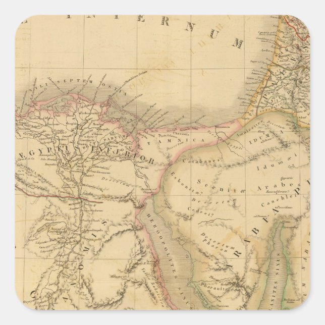 Egypt, Palestine and Arabia Map Square Sticker (Front)