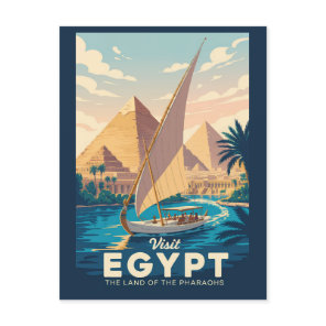 Egypt Pyramid Illustration Travel Art Vintage Postcard