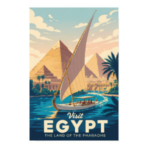 Egypt Pyramid Illustration Travel Art Vintage Poster