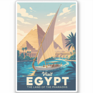 Egypt Pyramid Illustration Travel Art Vintage Sticker