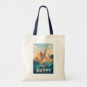 Egypt Pyramid Illustration Travel Art Vintage Tote Bag