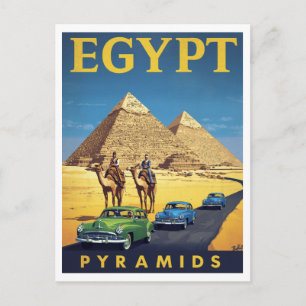 Egypt Pyramids Vintage Car Retro Postcard