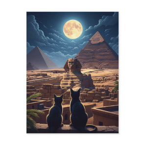 Egypt Sphinx Pyramids of Giza Cats Postcard