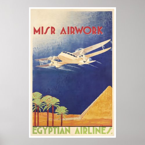 Egypt Travel Poster Egyptian Airlines Art Print