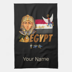 Egypt Vintage Pharaoh Flag And Pyramids Souvenir Kitchen Towel