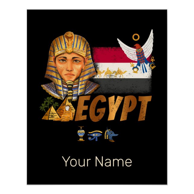 Egypt Vintage Pharaoh Flag And Pyramids Souvenir Poster (Front)