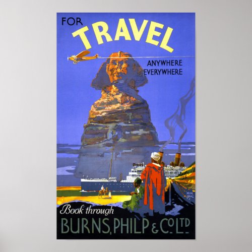 Egypt vintage travel poster Restored