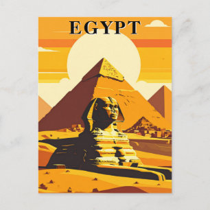 Egypt Vintage Travel Sphinx and Pyramids Postcard