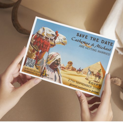 Egypt Vintage Wedding Travel Poster Style QR Code  Save The Date