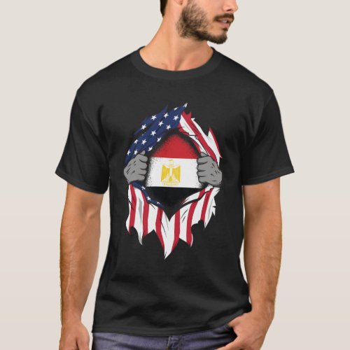 Egyptian American Flags Hands Ripping Flag T_Shirt