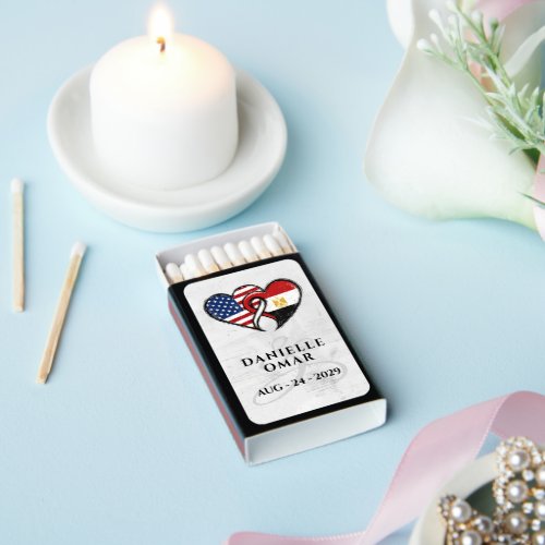Egyptian American Heart Flags Wedding Matchboxes