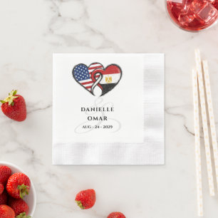 Egyptian American Heart Flags Wedding Welcome Napkins