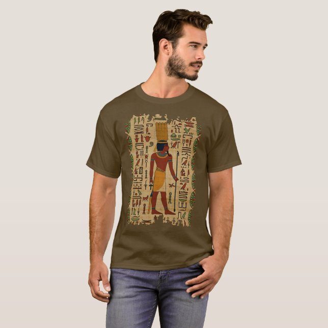 Egyptian Amun Ra - Amun Re Ornament on papyrus T-Shirt (Front Full)