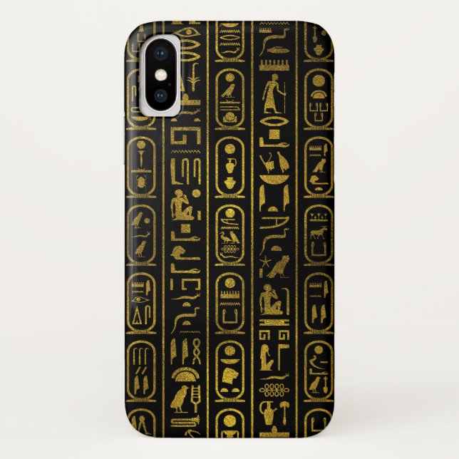 Egyptian Ancient Gold hieroglyphs on black Case-Mate iPhone Case (Back)