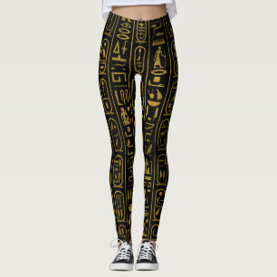 Egyptian Ancient Gold hieroglyphs on black Leggings