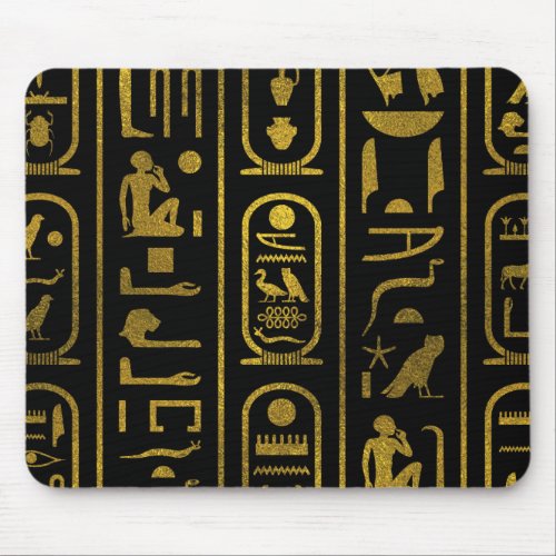 Egyptian Ancient Gold hieroglyphs on black Mouse Pad