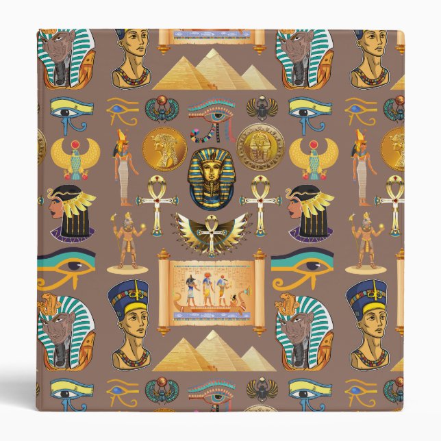 Egyptian Ancient Hieroglyphic Pattern Symbol 3 Ring Binder (Front)
